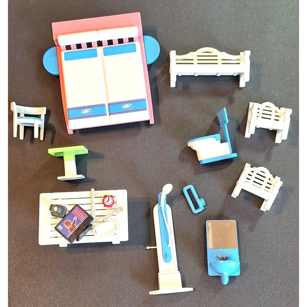 Vintage Playmobil Dollhouse Furniture Lot Bed Bathroom Benches Accessories
